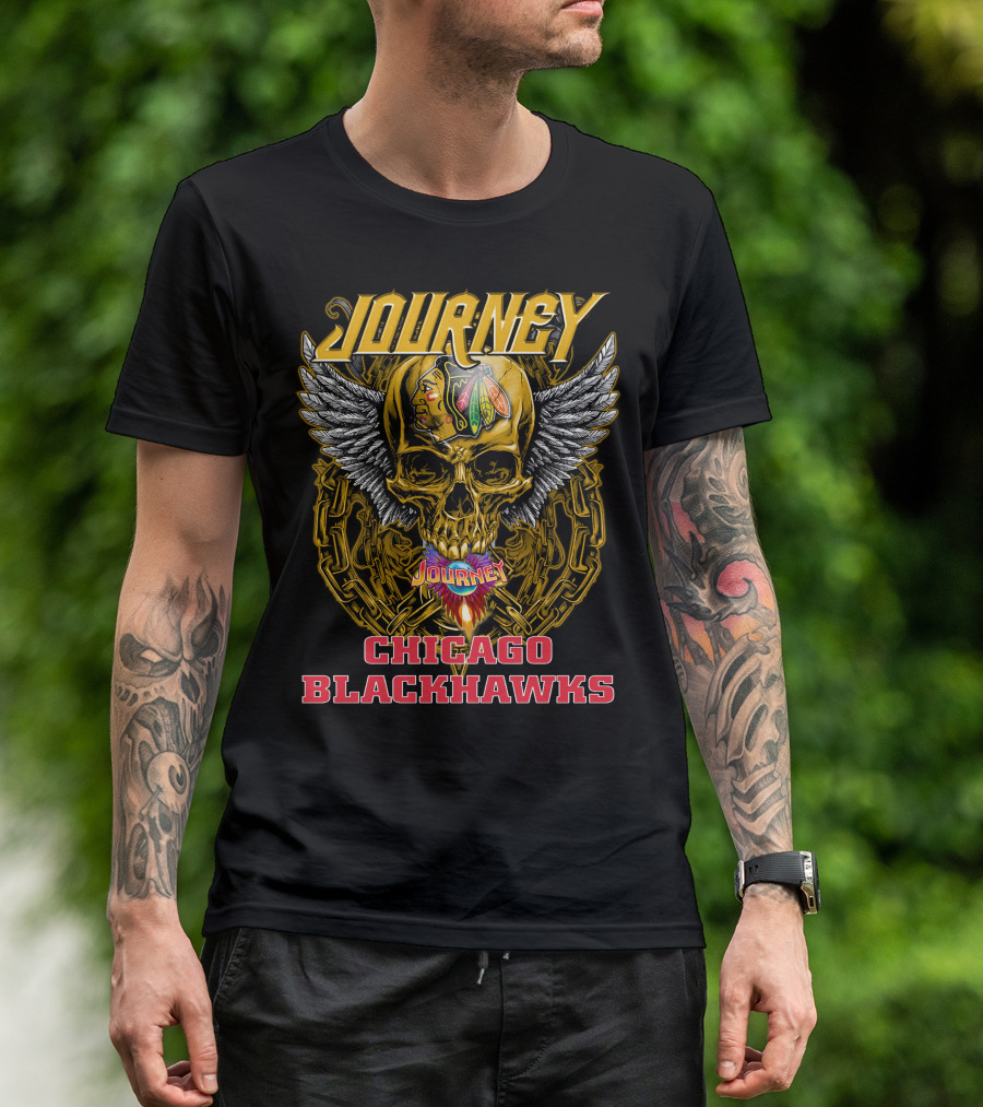 Journey Chicago Blackhawks Skull Wings T-Shirt