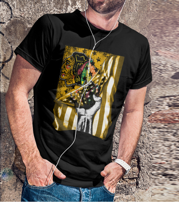 Flag Chicago Blackhawks Stars And Stripes Iconic T-Shirt