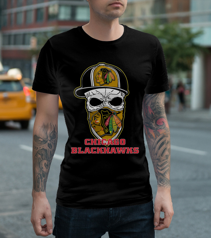Chicago Blackhawks Skull Hat T-Shirt