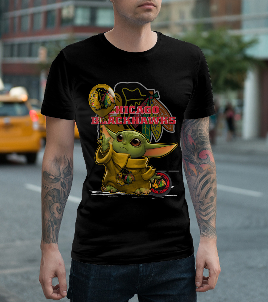 Chicago Blackhawks Baby Yoda with Balloon T-Shirt
