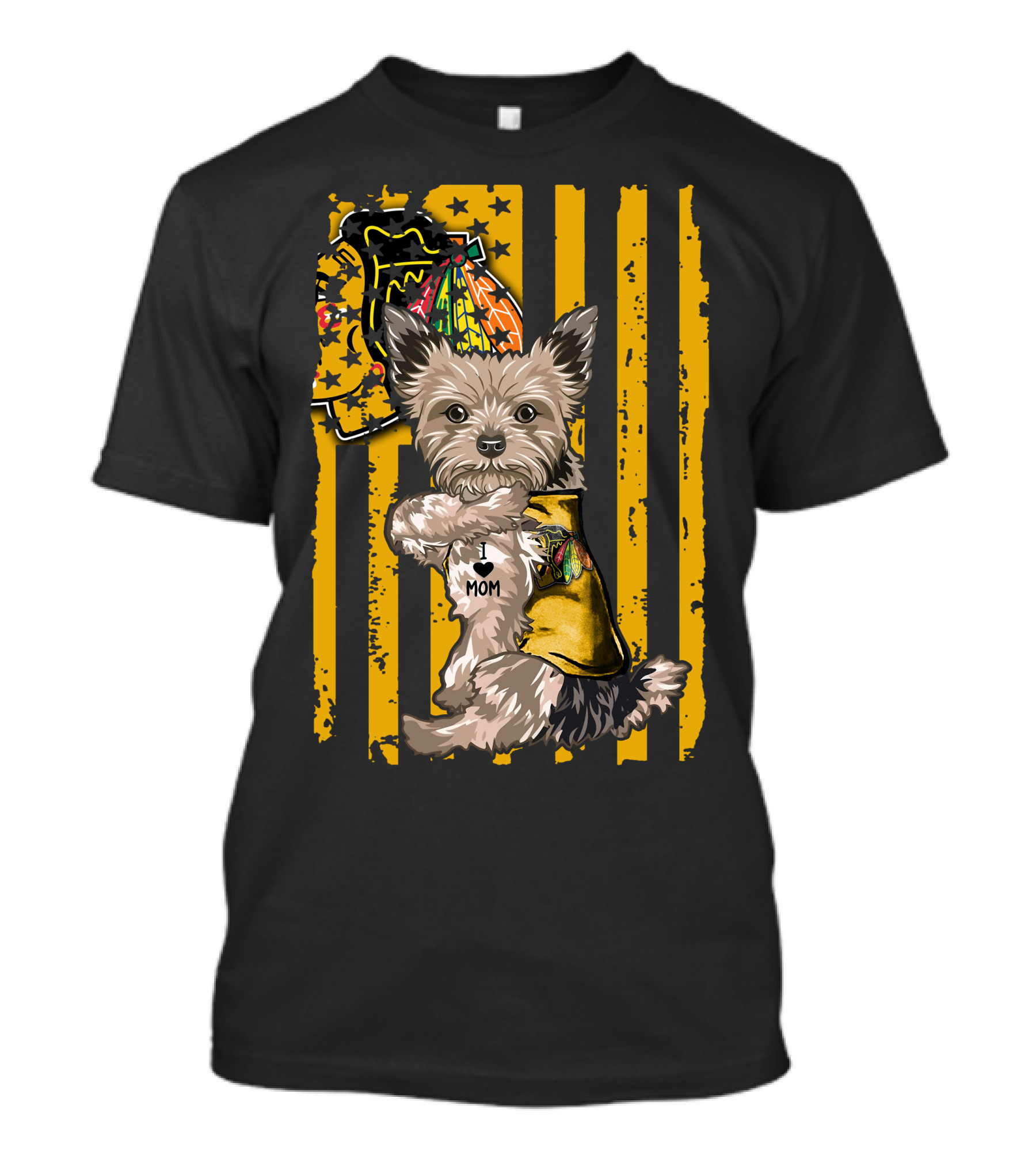 Yorkshire Terrier I Love Mom Chicago Blackhawks Stripes T-Shirt