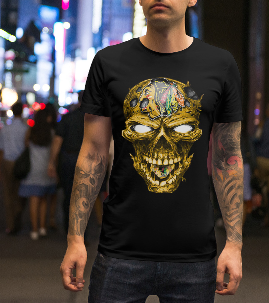 Skull Chicago Blackhawks Head T-Shirt