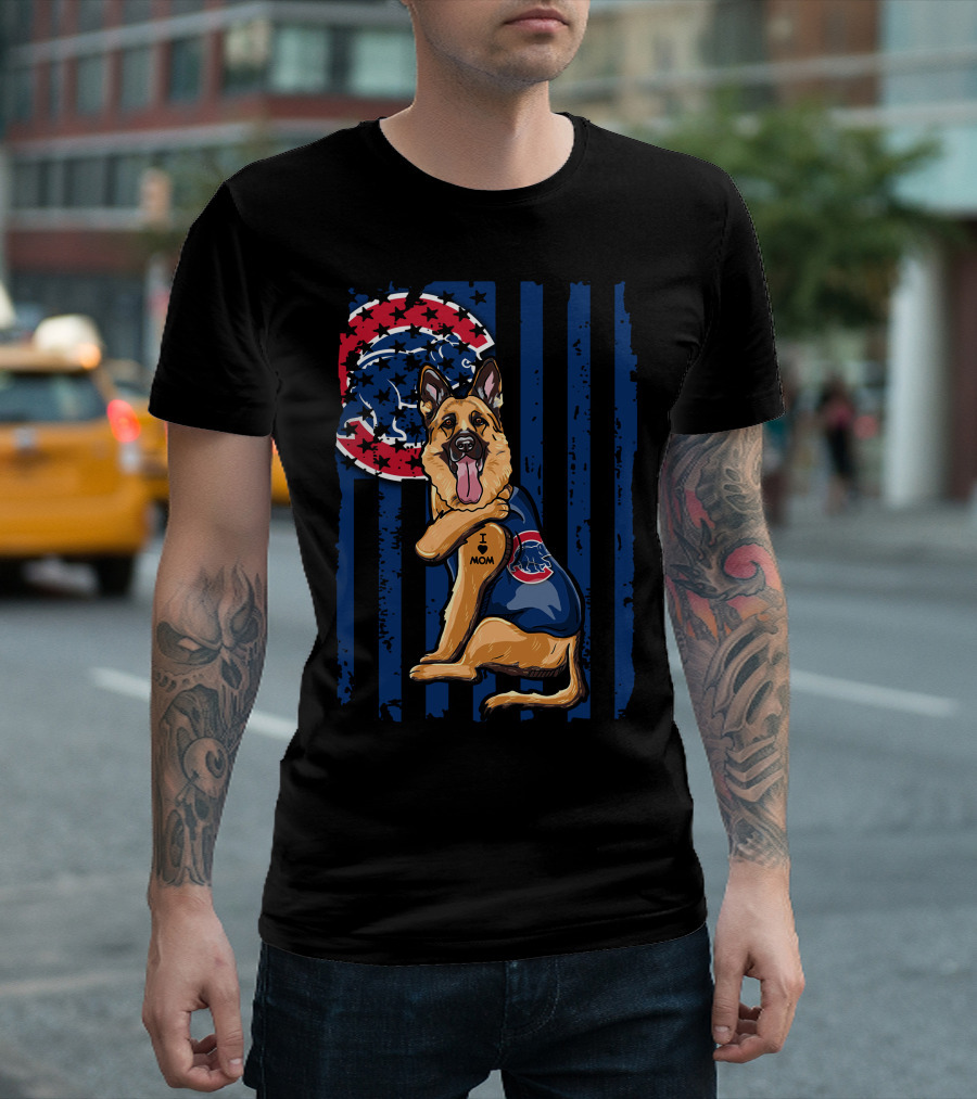 German Shepherd I Love Mom Chicago Cubs Fan T-Shirt