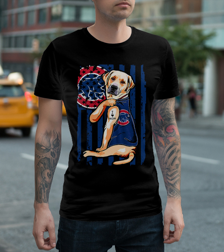 Labrador Retriever I Love Mom Tattoo Chicago Cubs Stripes T-Shirt