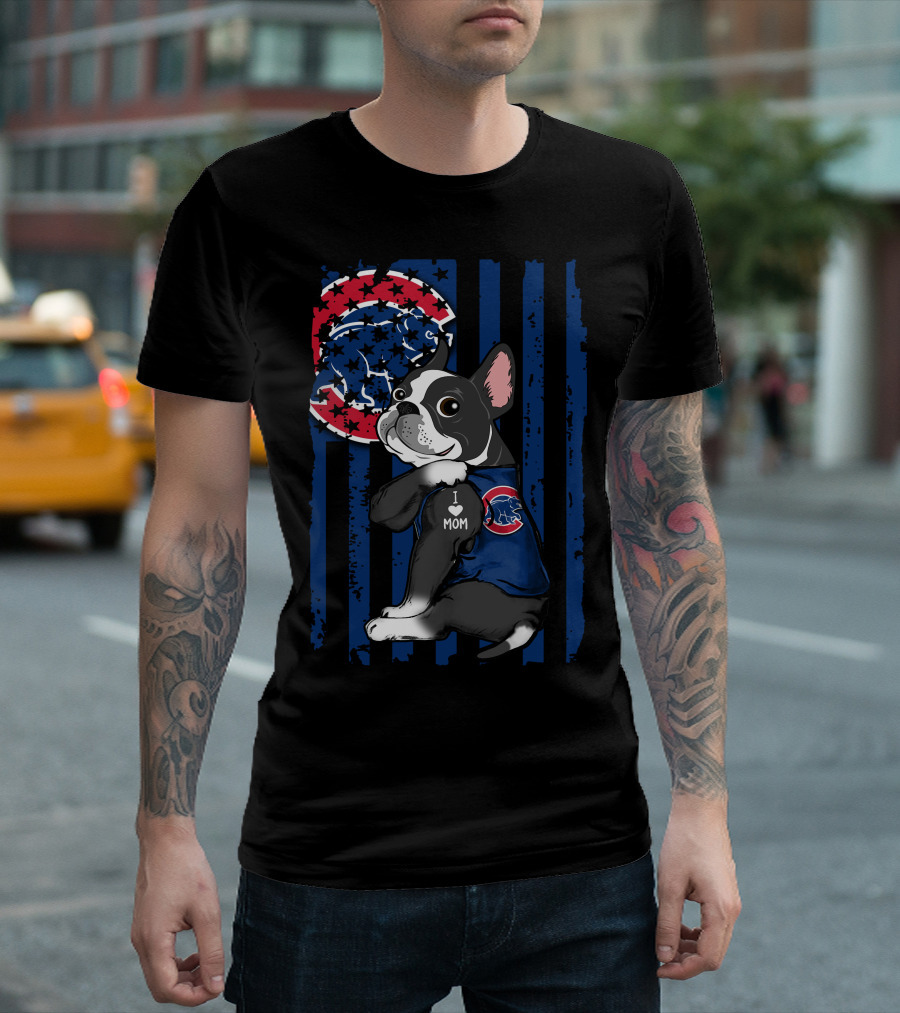 Boston Terrier Cubs I Love Mom Baseball Fan T-Shirt