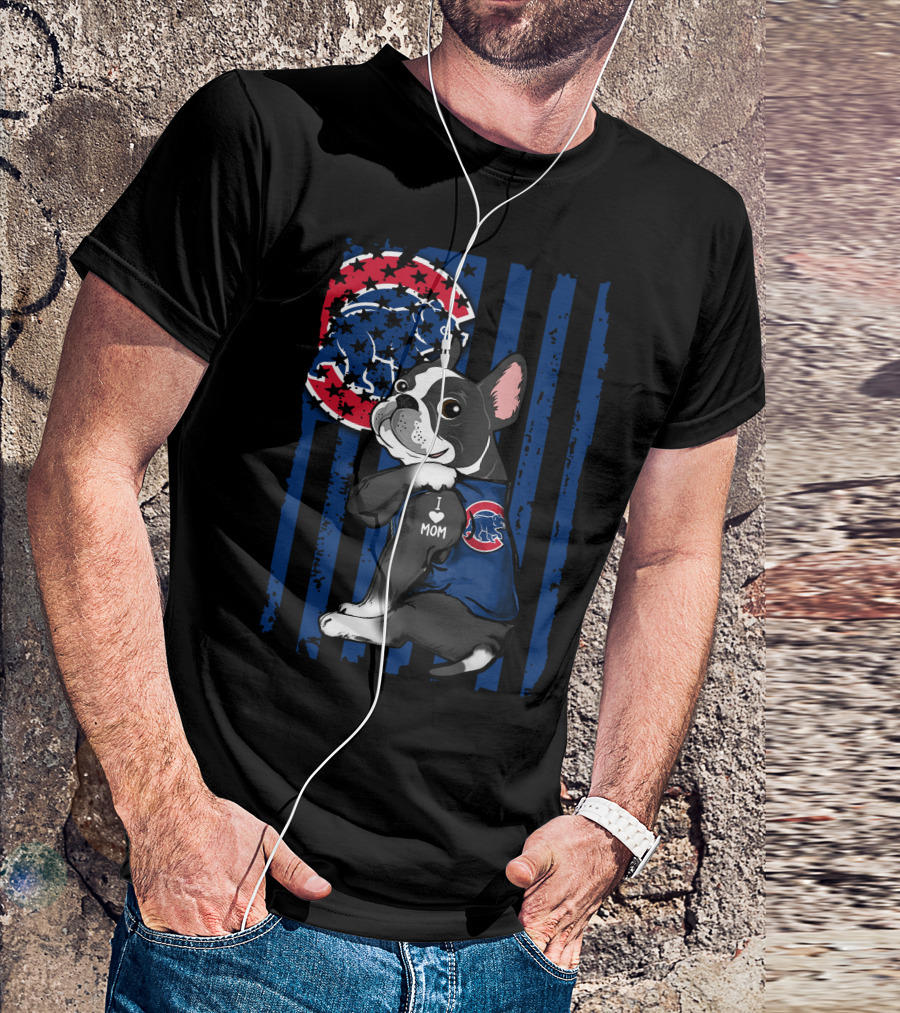 Boston Terrier Cubs I Love Mom Baseball Fan T-Shirt