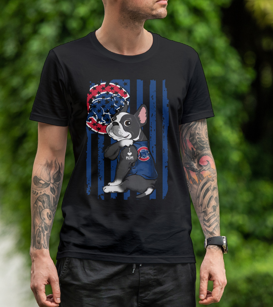 Boston Terrier Cubs I Love Mom Baseball Fan T-Shirt