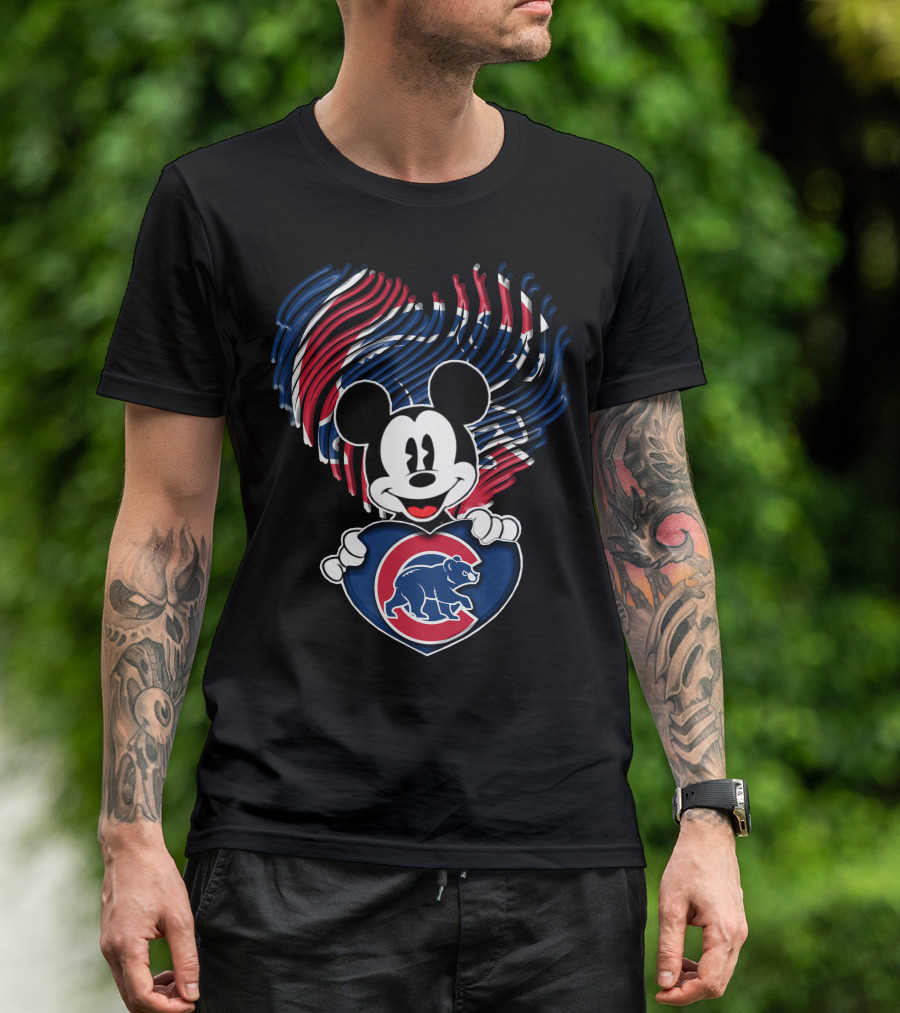 Mick Mouse Chicago Cubs Bear Heart T-Shirt