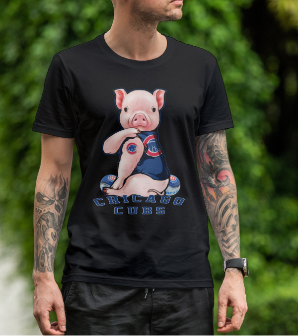 Chicago Cubs Pig With Logo And Baseball Elements T-Shirt