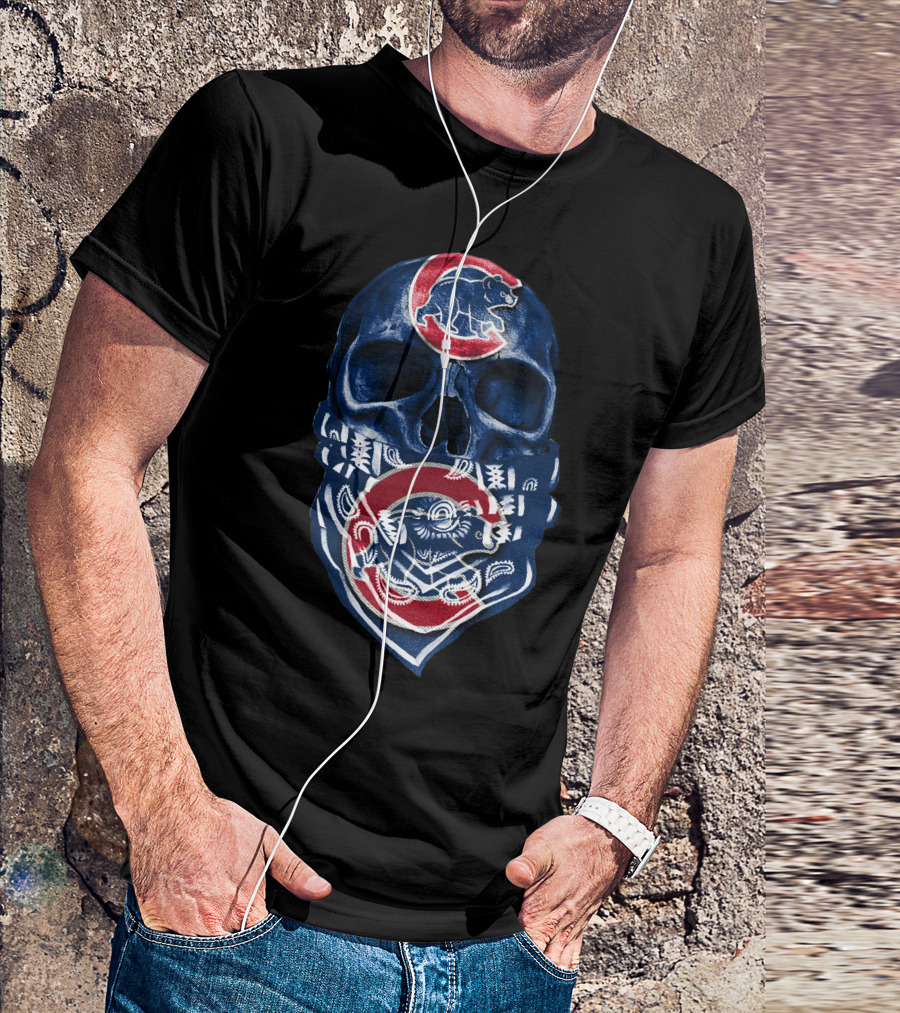 Chicago Cubs Skull Bandana Bear T-Shirt