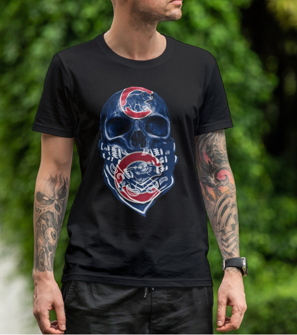 Chicago Cubs Skull Bandana Bear T-Shirt