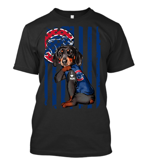 I Love Mom Dachshund Chicago Cubs American Flag T-Shirt