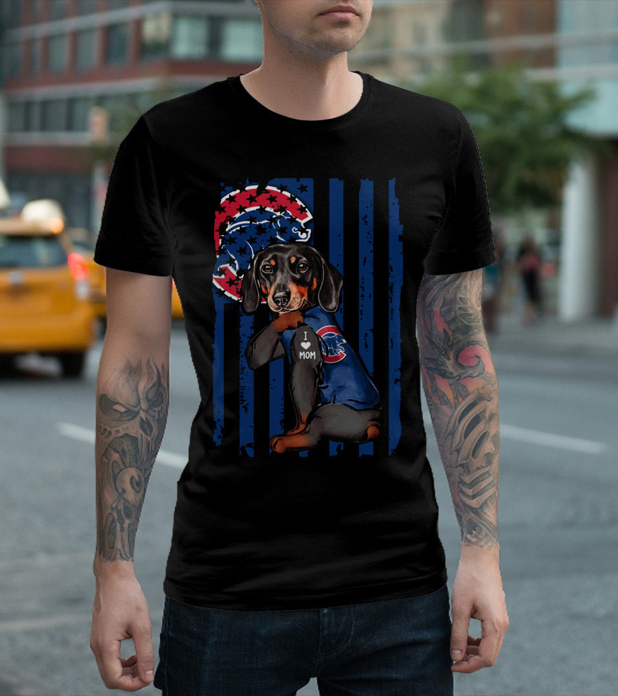 I Love Mom Dachshund Chicago Cubs American Flag T-Shirt