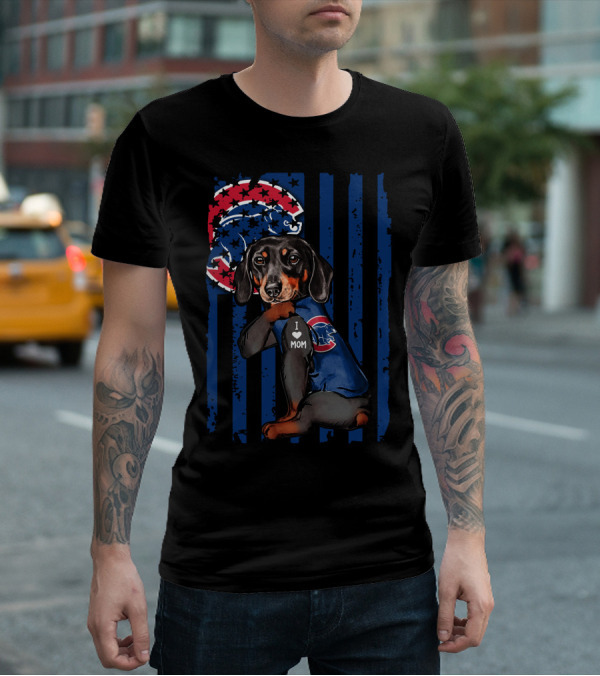I Love Mom Dachshund Chicago Cubs American Flag T-Shirt