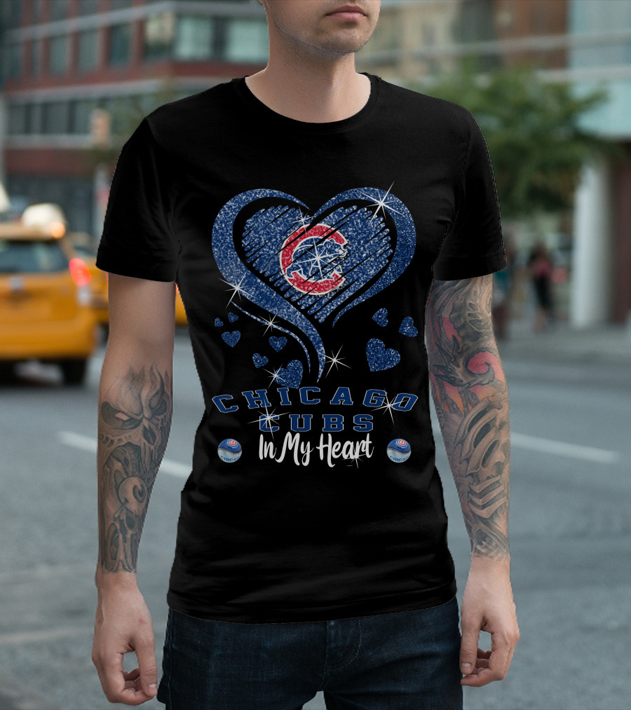 Chicago Cubs In My Heart With Sparkling Blue Heart T-Shirt