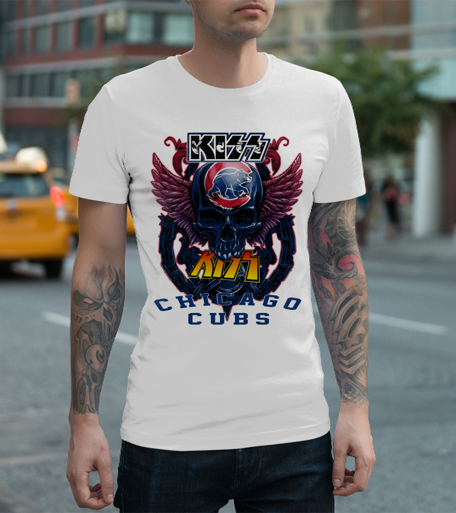 Kiss Chicago Cubs Skull Wings T-Shirt