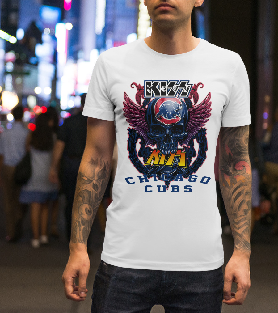 Kiss Chicago Cubs Skull Wings T-Shirt