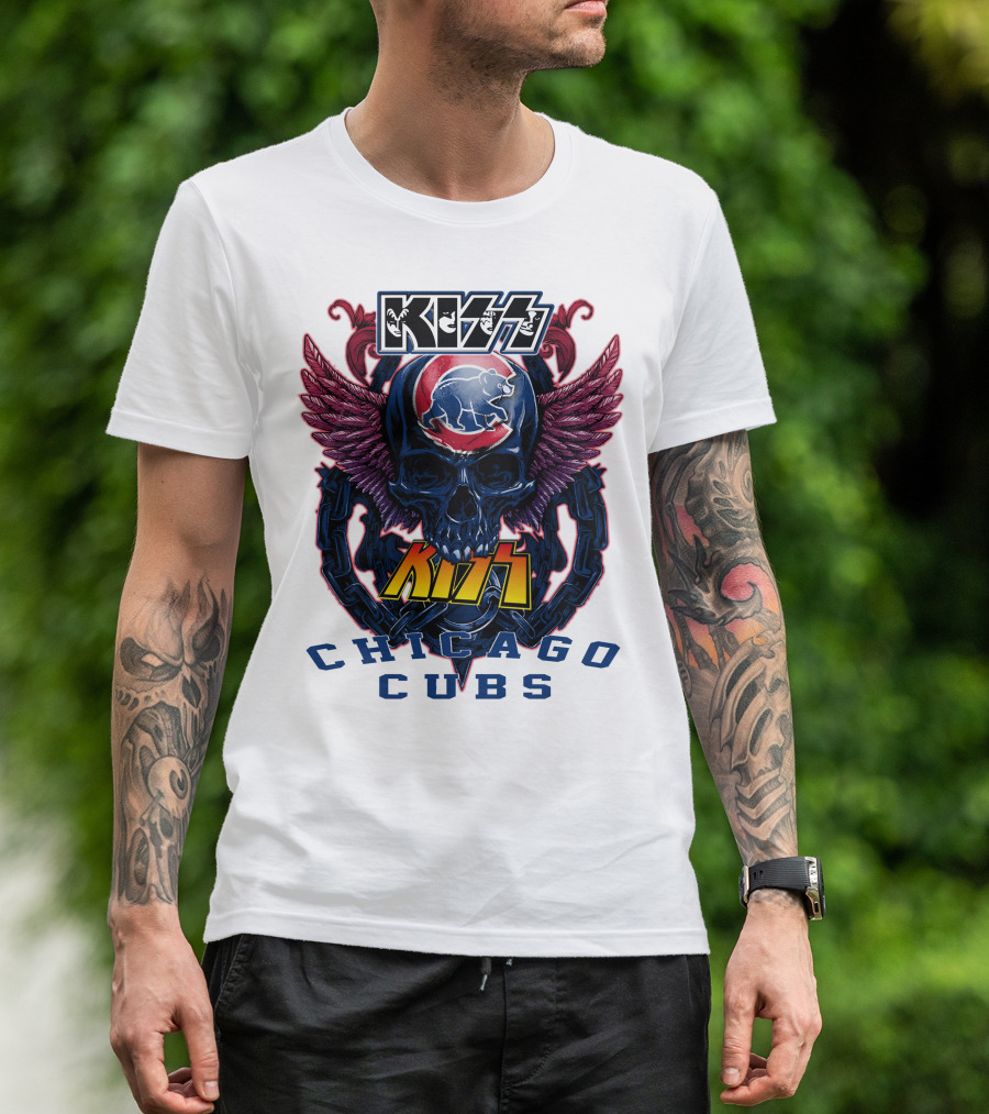 Kiss Chicago Cubs Skull Wings T-Shirt