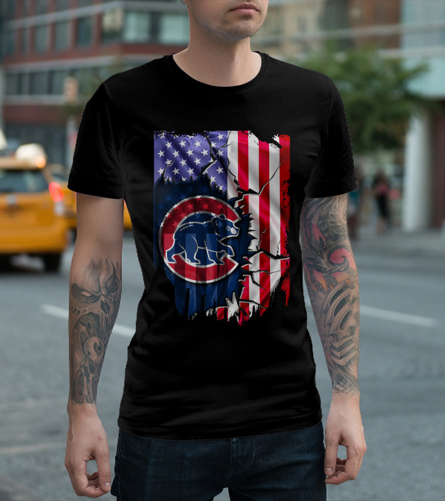 Flag Chicago Cubs American Stars and Stripes Bear T-Shirt