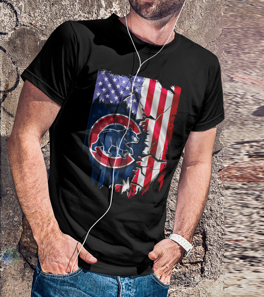 Flag Chicago Cubs American Stars And Stripes Bear T-Shirt
