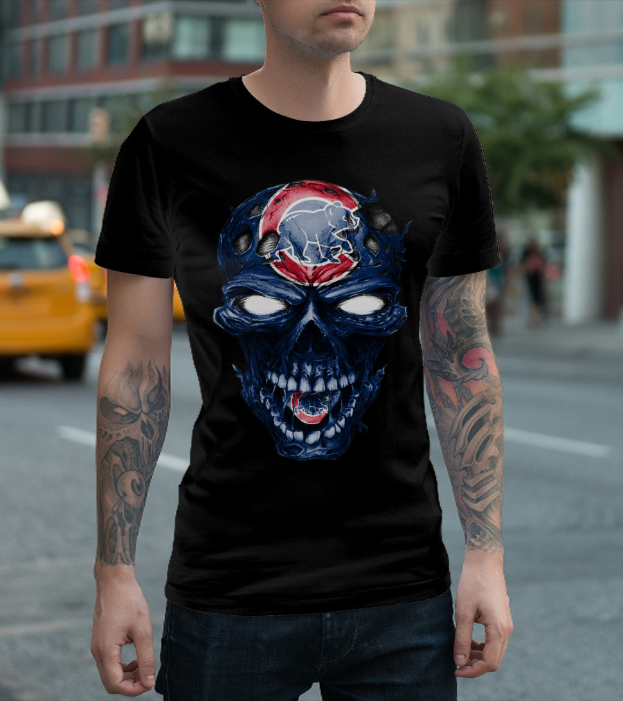 Chicago Cubs Skull Bear Emblem T-Shirt