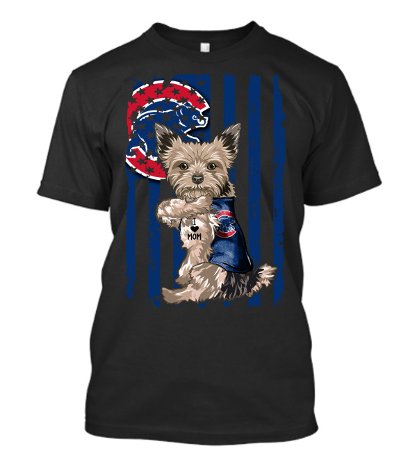 Yorkshire Terrier Wearing Chicago Cubs Vest With I Love Mom Message T-Shirt