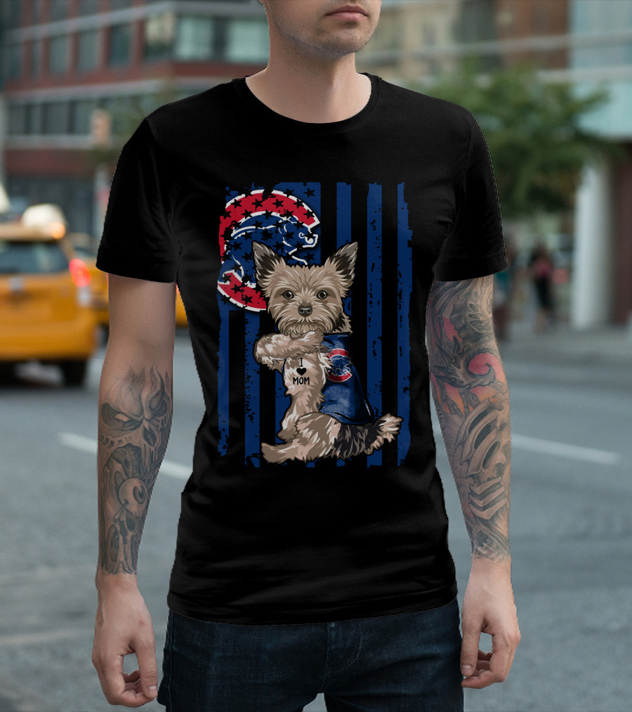 Yorkshire Terrier Wearing Chicago Cubs Vest with I Love Mom Message T-Shirt