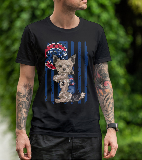 Yorkshire Terrier Wearing Chicago Cubs Vest With I Love Mom Message T-Shirt