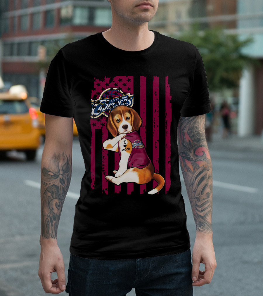 Beagle I Love Mom Cleveland Cavaliers Vintage Flag T-Shirt