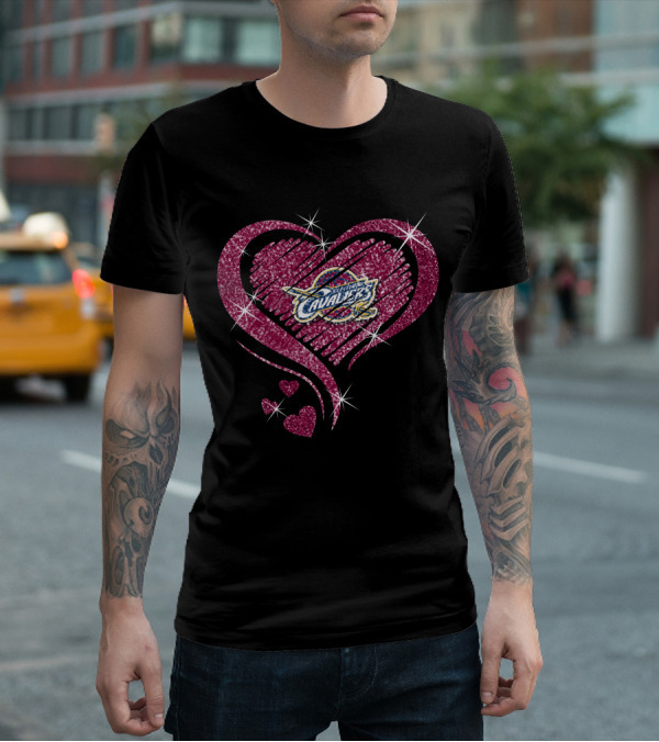 Heart Diamond Cleveland Cavaliers Valentine's Glitter T-Shirt