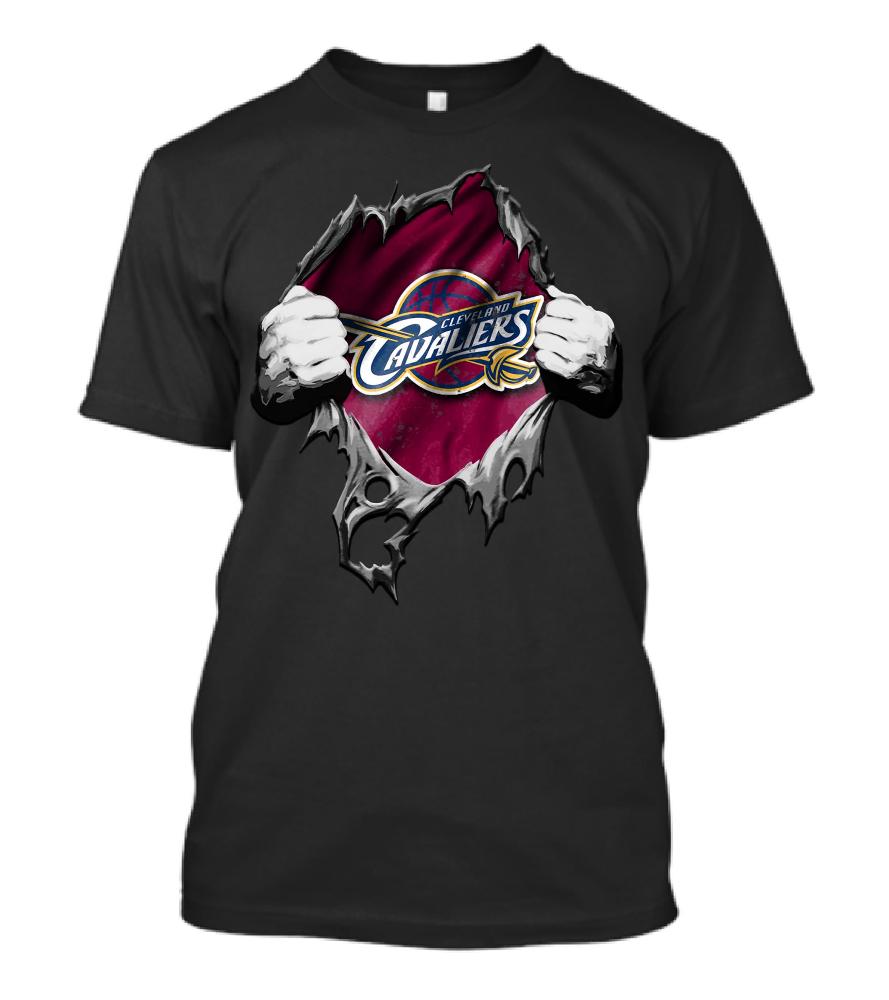 Torn Effect Cleveland Cavaliers Logo With Ripped Hands T-Shirt
