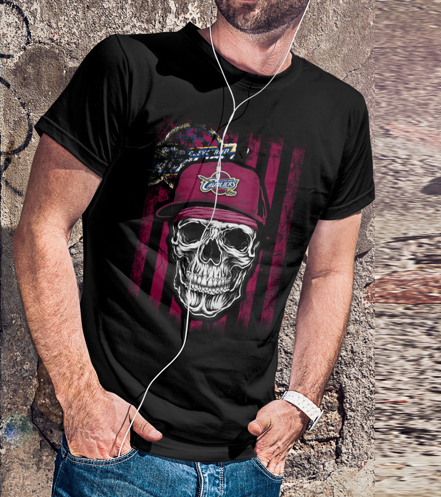 Cleveland Cavaliers Skull With Logo Hat T-Shirt