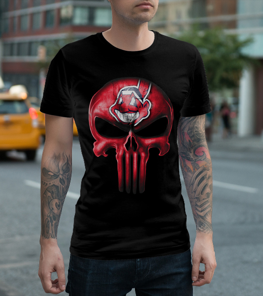 Punisher Skull With Chief Wahoo Cleveland Indians T-Shirt