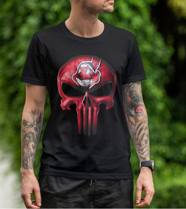 Punisher Skull With Chief Wahoo Cleveland Indians T-Shirt