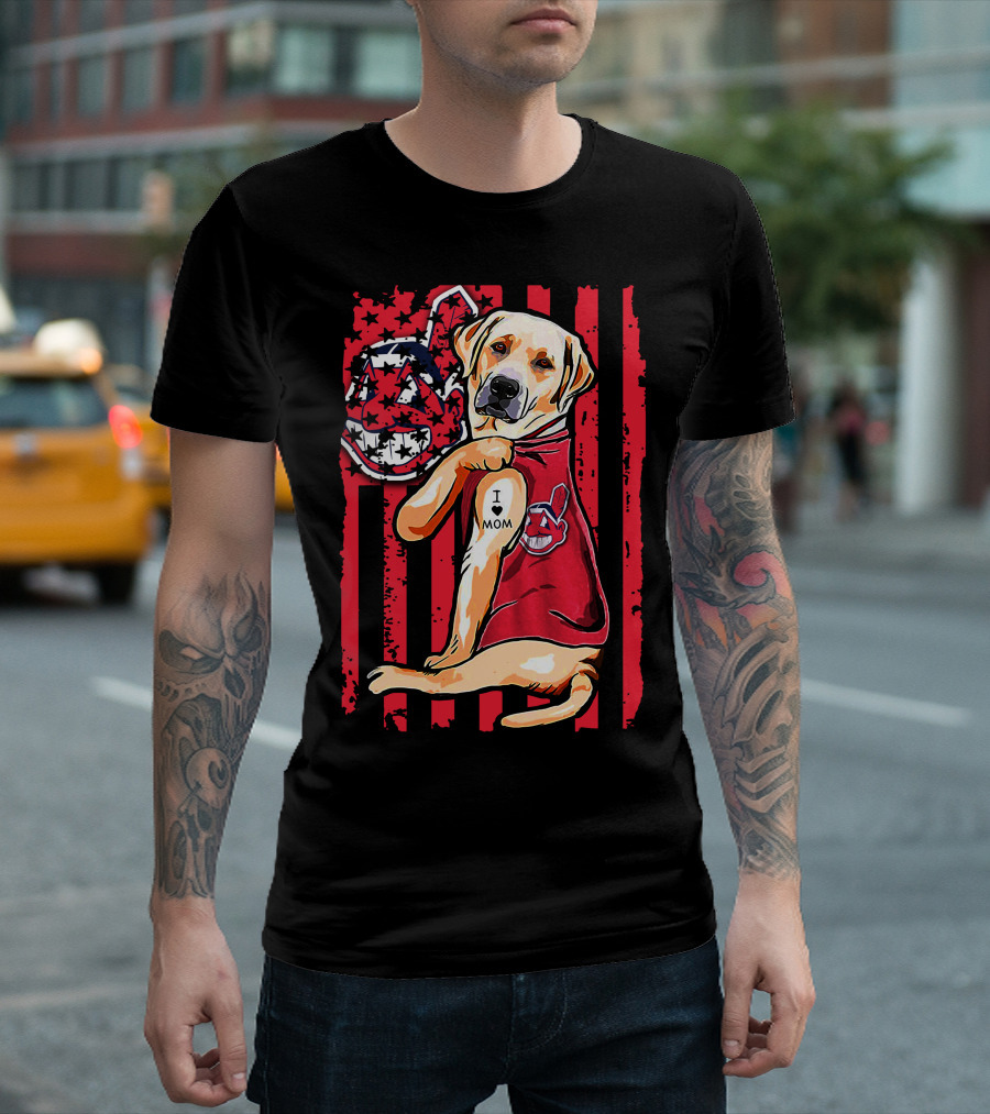 Labrador Retriever I Love Mom Cleveland Indians Red White Blue Flag T-Shirt