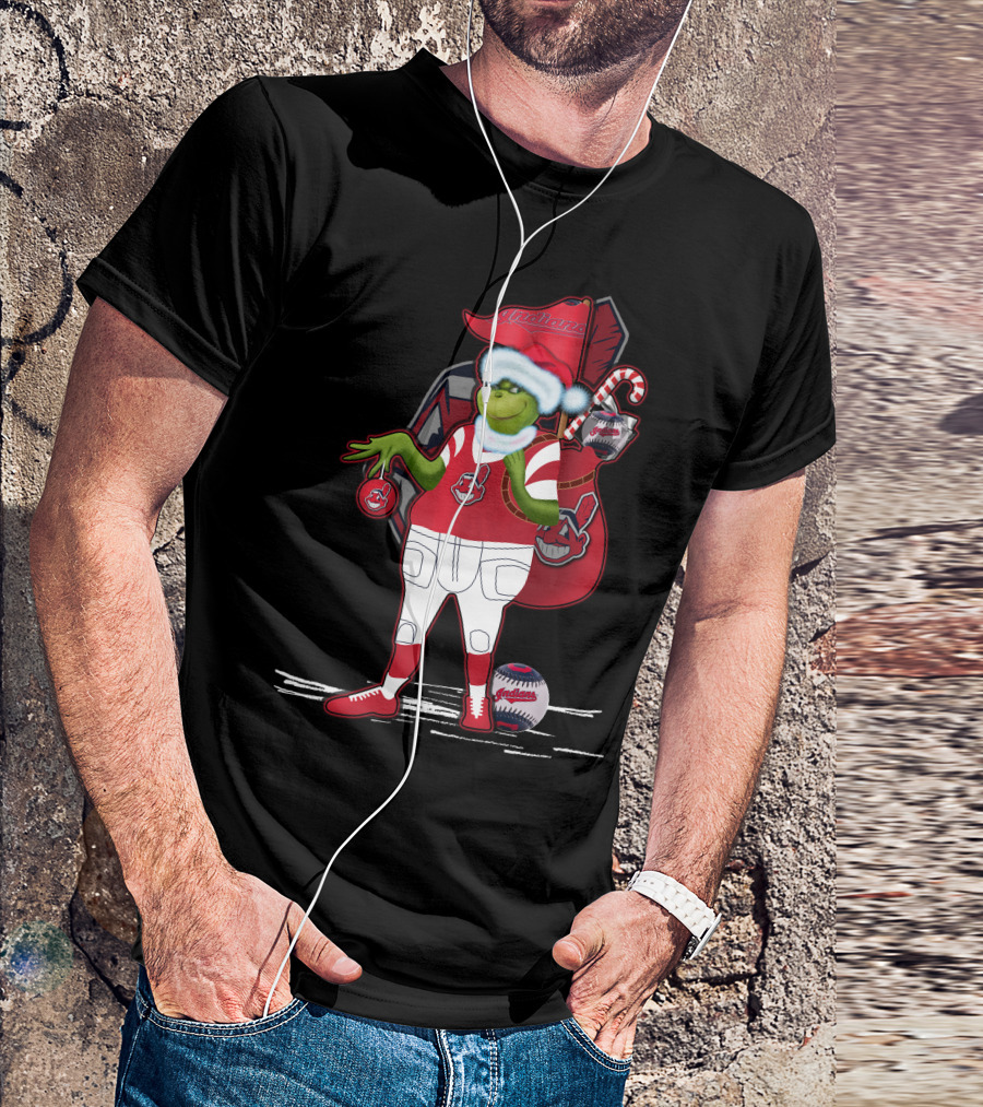 Grinchxmas Cleveland Indians Christmas Baseball Character T-Shirt
