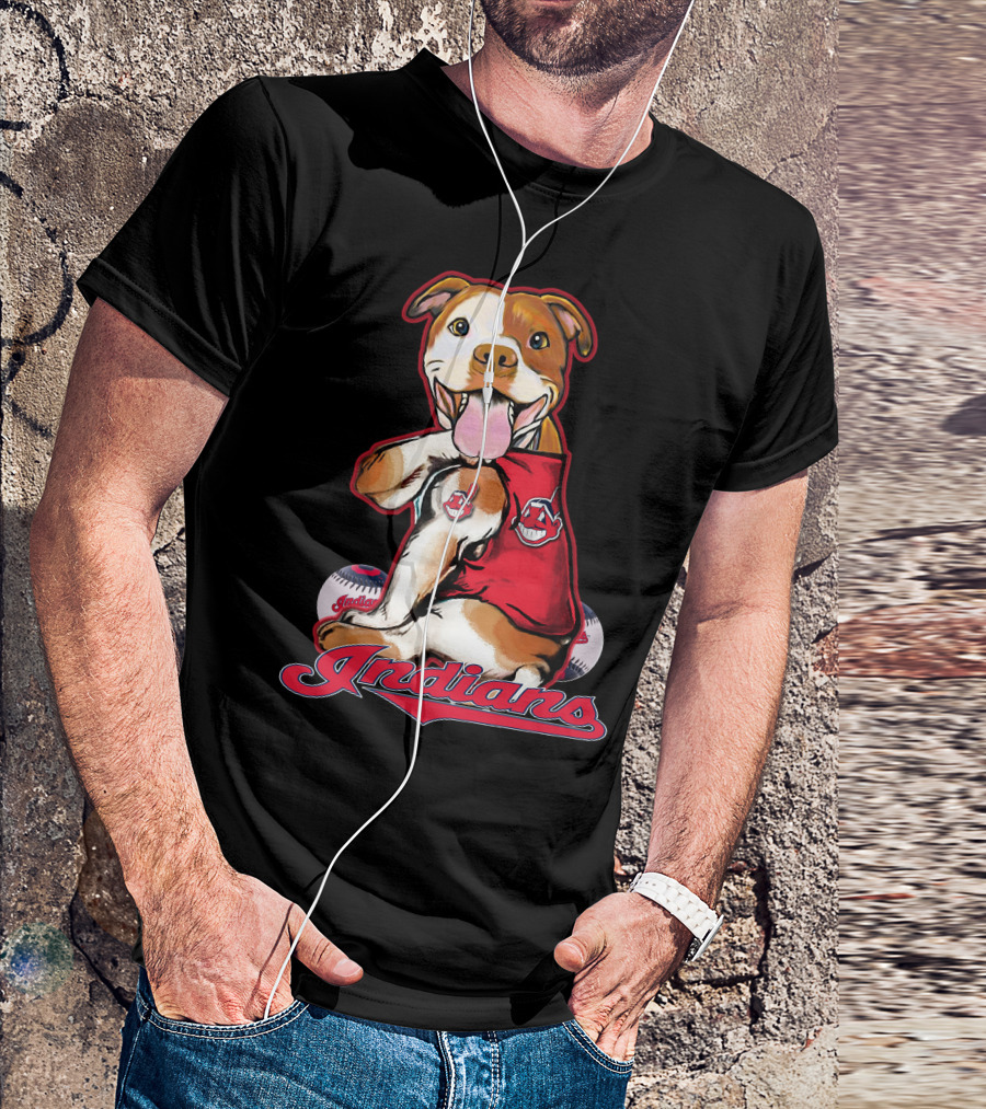Pittbull Mascot With Cleveland Indians Baseball T-Shirt