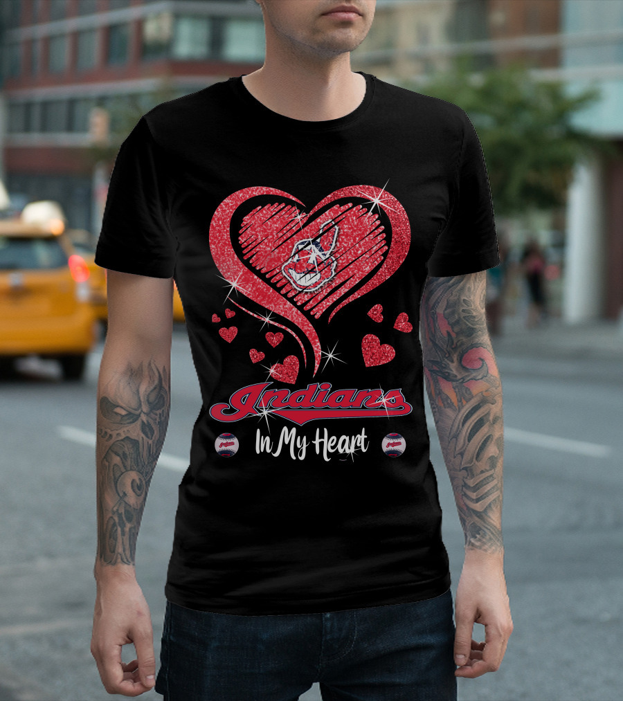 Indians In My Heart Sparkling Red Heart Baseball T-Shirt