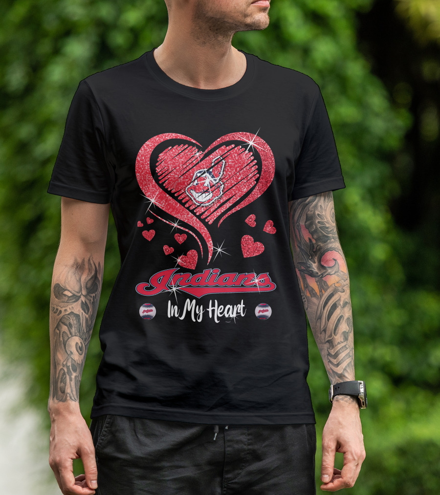 Indians In My Heart Sparkling Red Heart Baseball T-Shirt