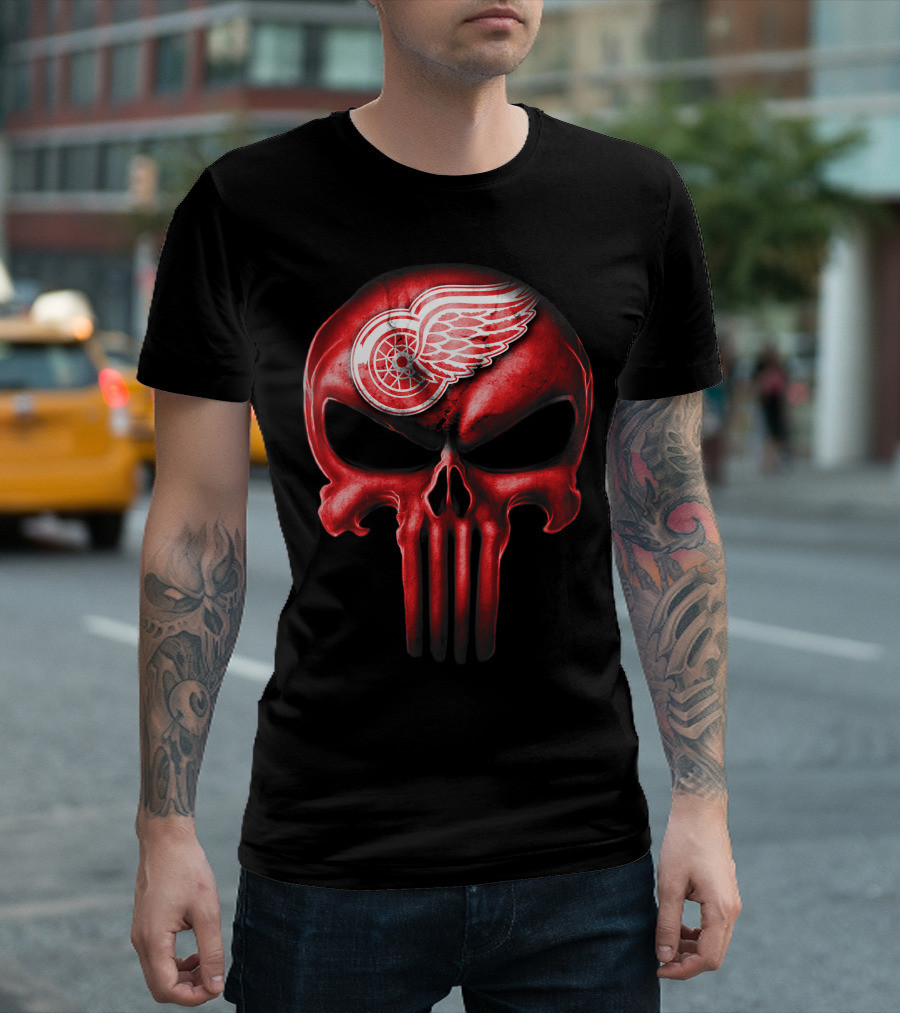 Detroit Red Wings Skull Punisher Crossover T-Shirt