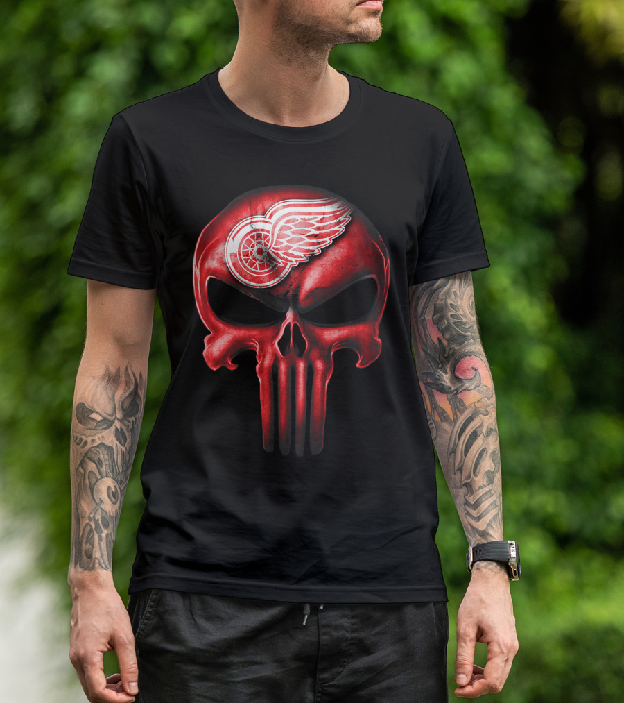 Detroit Red Wings Skull Punisher Crossover T-Shirt