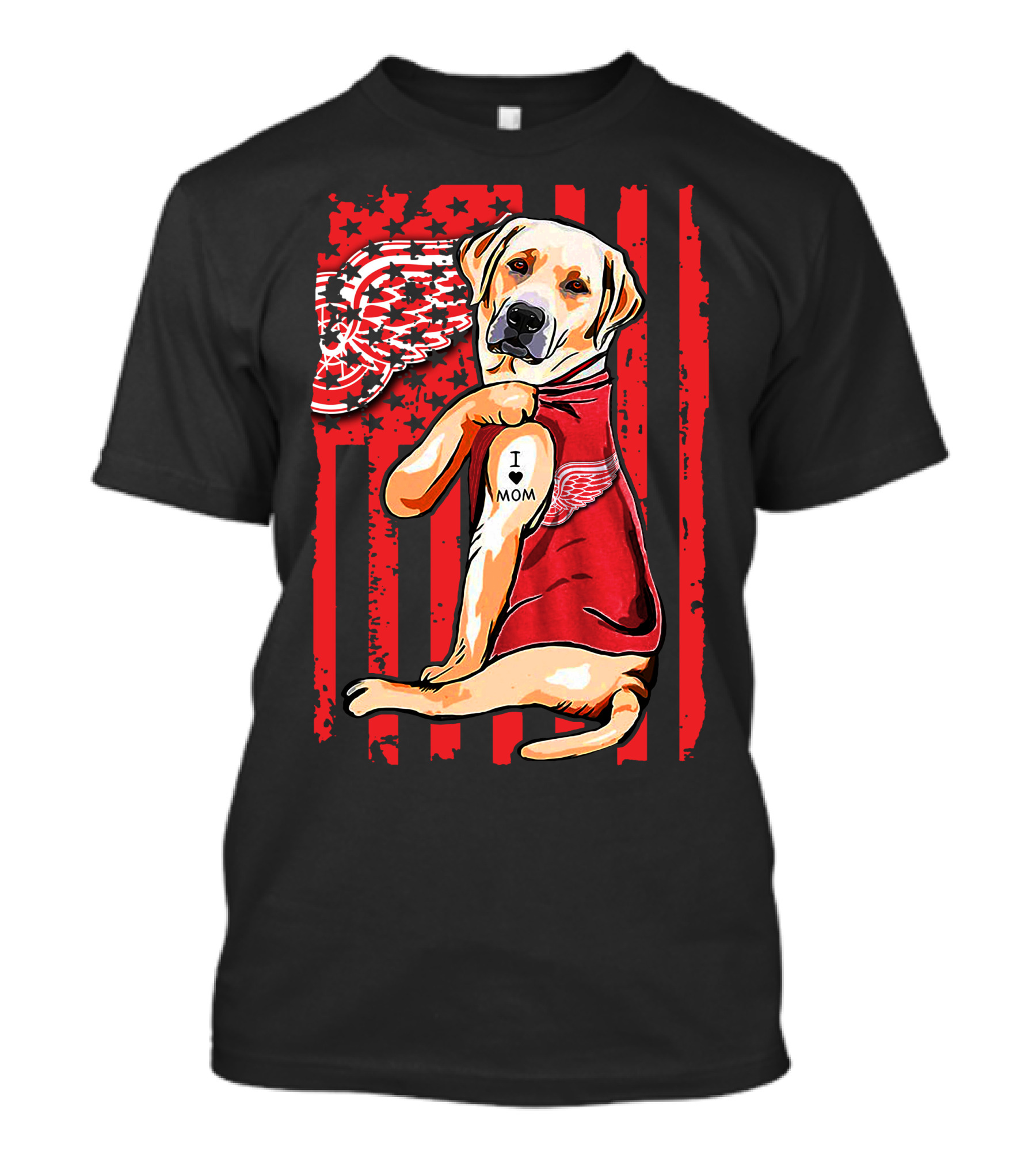 Labrador Retriever I Love Mom Detroit Red Wings Fan T-Shirt