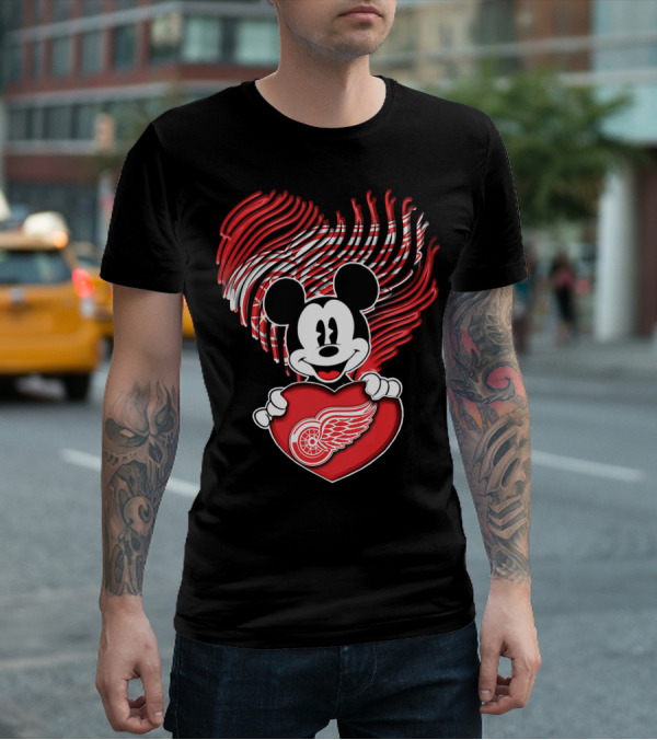 Mick Heart Holding Detroit Red Wings Fingerprint T-Shirt