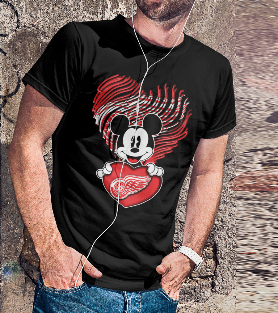 Mick Heart Holding Detroit Red Wings Fingerprint T-Shirt