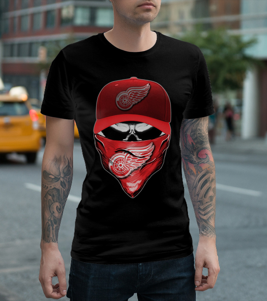 Skull Detroit Red Wings Bandana and Cap T-Shirt