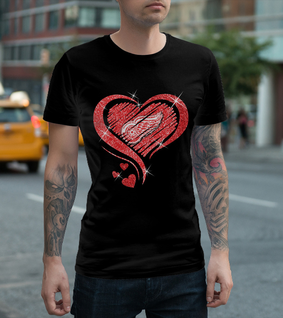 Heart Diamond Glitter Detroit Red Wings T-Shirt