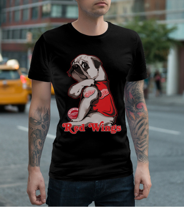 Pug Wearing Detroit Red Wings Jersey T-Shirt