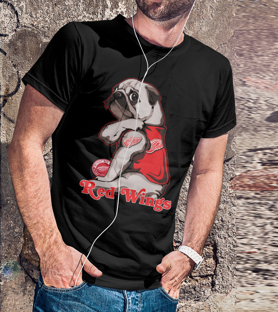 Pug Wearing Detroit Red Wings Jersey T-Shirt
