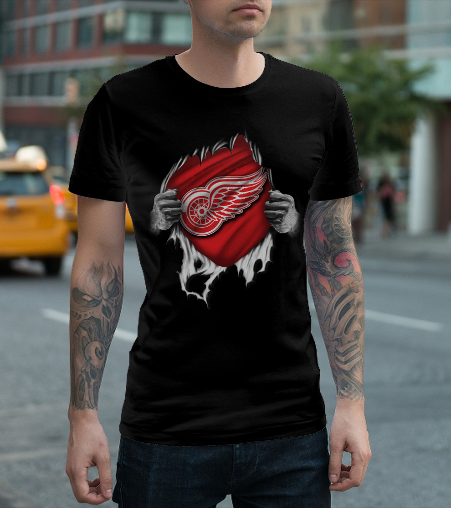 Torn Detroit Red Wings Logo Reveal T-Shirt