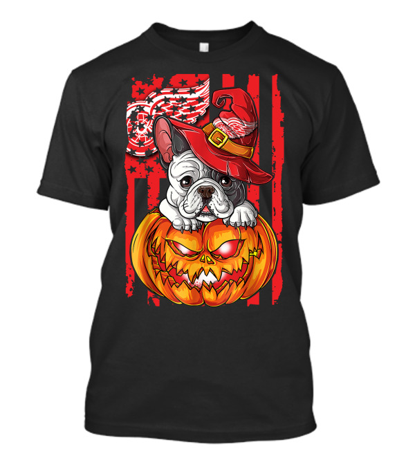 Hlw Bulldog Detroit Red Wings Witch Hat Pumpkin Halloween T-Shirt